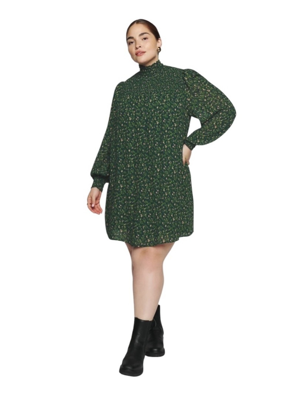 Reformation Green Floral Brandi Long Sleeve Mini Dress Womans 2X